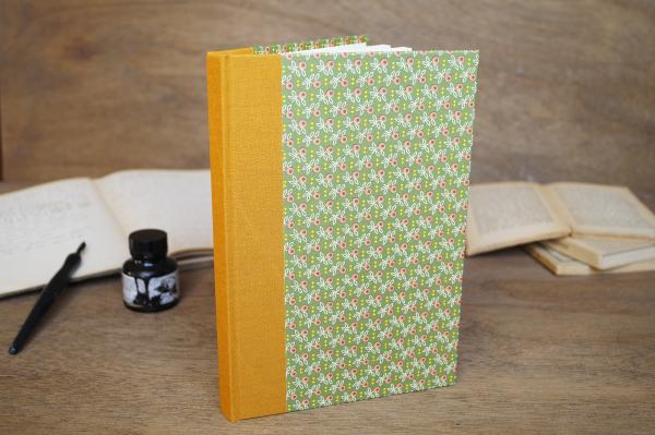 Notebook A5 green "Poldi", mustard linen back, unlined, diary